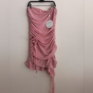 Miss Circle Pink Floral Ruched Bandeau Mini Cocktail Party Dress Medium